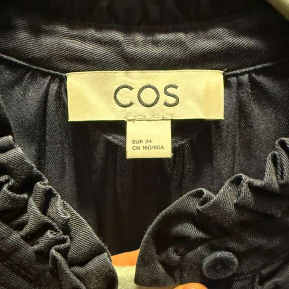 COS Dark Navy Blue Long Shirt Dress | EU34 ~ M | Ruffled Collar | Heavy Cotton - Picture 4 of 6